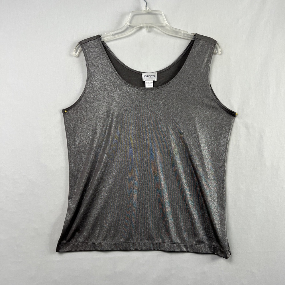 Chicos 2 Travelers Tank Top Large Shimmer Silver Shell Party Holiday Packable